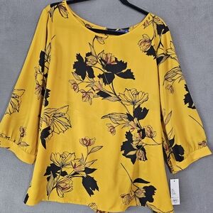 NWT Apt 9 Womens XXL Kimono Shirt Gold Floral Back Tie Long Sleeve Keyhole
